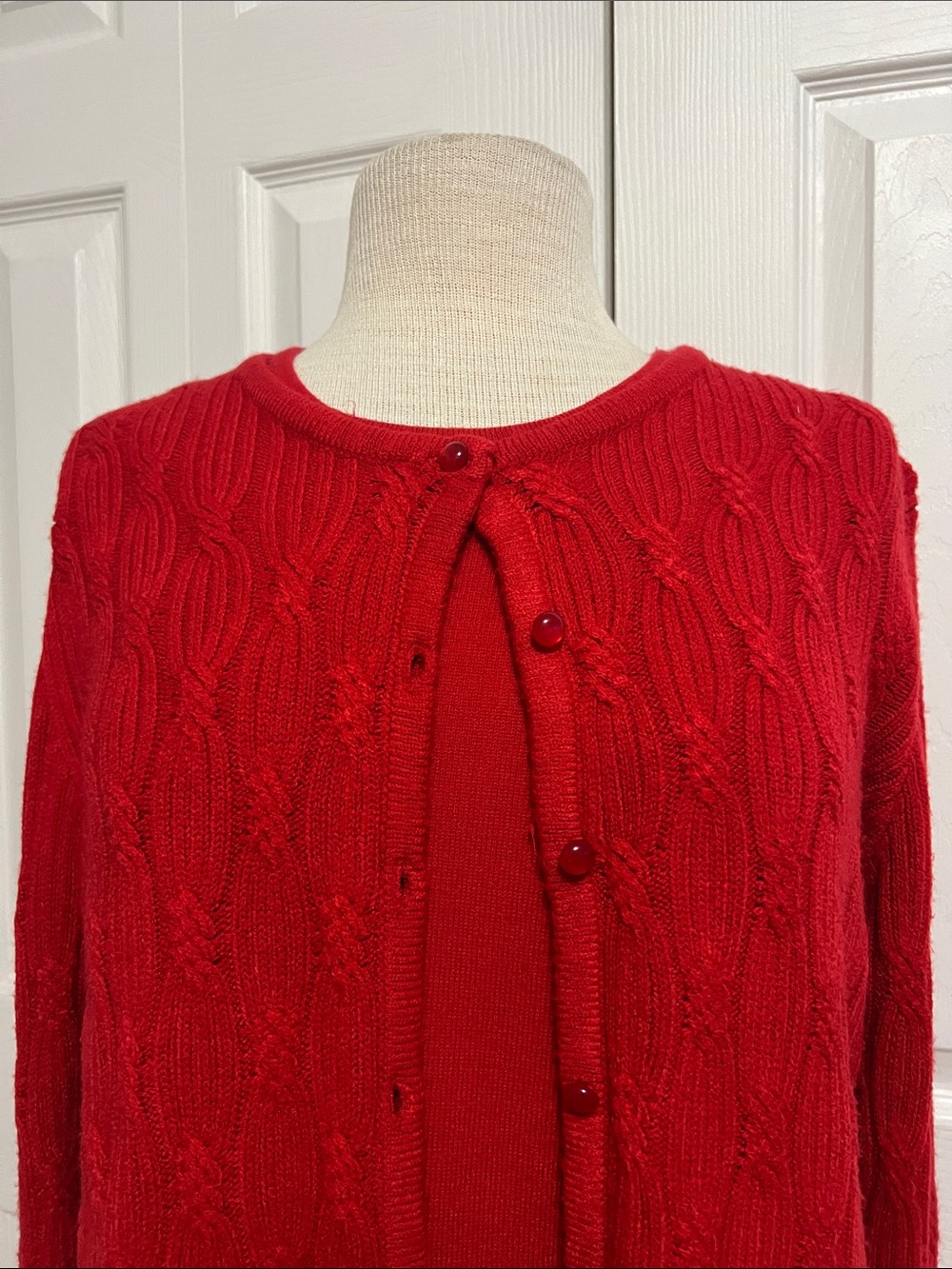 Red Knit Button-Down Vintage Norm Thompson Sweater with Sleeveless Shell Size XL